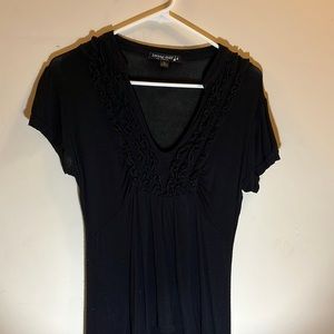 Black t shirt ruffled front
